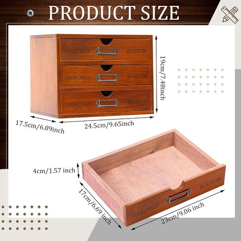 Vintage Wooden Storage Box Desk Office Organizer Rustic Desk Storage Organizer Desktop Wooden Drawer Organizer Small Library Card Catalog Cabinet for Jewelry Home (Brown,5 Drawers) in Saudi Arabia