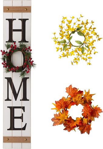 Glitzhome JK44369 Wooden Rustic Farmhouse Wall Hanging Porch Decor with 3 Changeable Floral Wreath, 42"H, Home Welcome Sign for Front Door, Rectangular, White in Kuwait