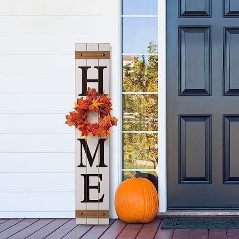 Glitzhome JK44369 Wooden Rustic Farmhouse Wall Hanging Porch Decor with 3 Changeable Floral Wreath, 42"H, Home Welcome Sign for Front Door, Rectangular, White in Kuwait