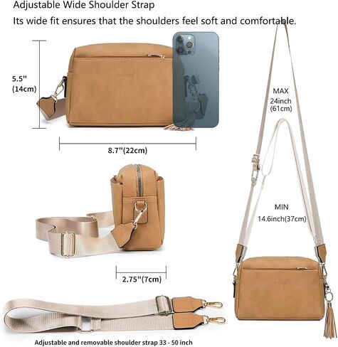 Triple Zip Small Crossbody Bag for women,Wide Strap Cell Phone Purse Shoulder Handbag Wallet with Credit Card Slots in Kuwait