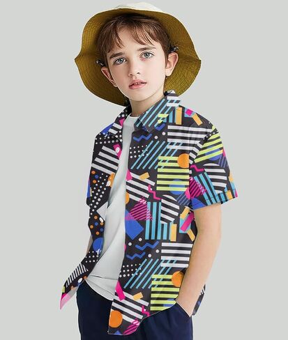 Enlifety 2-10T Kids Hawaiian Shirt Boys Short Sleeve Button Down Shirts Hawaii Summer Casual Blouse in Saudi Arabia