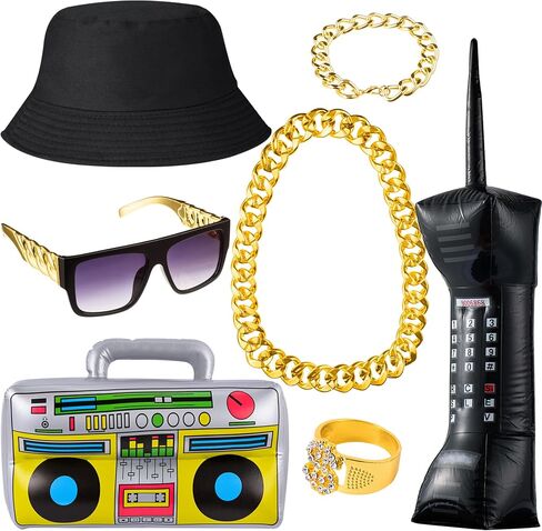 80s/90s Rapper Hip Hop Costume Kit, 7 Pack 80s/90s Party Supplies Decorations for Men Women in Saudi Arabia