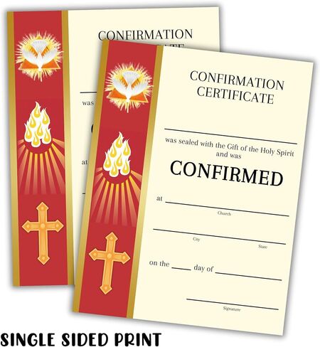 Catholic Confirmation Certificate Banner Line | 30 pk 8.5x11" First Holy Communion Paper Cards Bulk Gift of The Holy Spirit Religious Mass Card Sacraments Church in Saudi Arabia