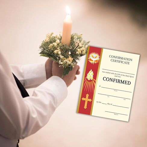 Catholic Confirmation Certificate Banner Line | 30 pk 8.5x11" First Holy Communion Paper Cards Bulk Gift of The Holy Spirit Religious Mass Card Sacraments Church in Saudi Arabia