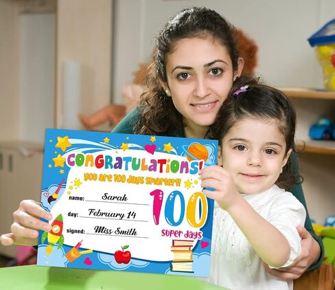 FaCraft 30 قطعة شهادات جائزة اليوم 100 للمدرسة للأطفال 100 يوم شهادة أكثر ذكاءً 100 يوم جوائز تقديرية هدايا للأطفال والطلاب والمعلمين ورياض الأطفال وحفلات الفصل الدراسي in Kuwait