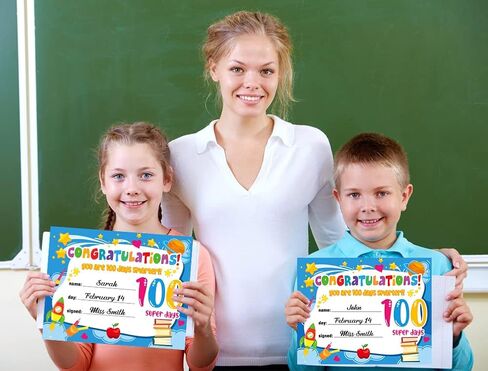 FaCraft 30 قطعة شهادات جائزة اليوم 100 للمدرسة للأطفال 100 يوم شهادة أكثر ذكاءً 100 يوم جوائز تقديرية هدايا للأطفال والطلاب والمعلمين ورياض الأطفال وحفلات الفصل الدراسي in Kuwait