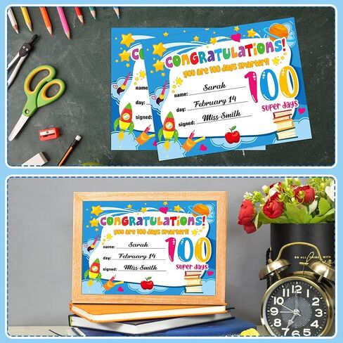 FaCraft 30 قطعة شهادات جائزة اليوم 100 للمدرسة للأطفال 100 يوم شهادة أكثر ذكاءً 100 يوم جوائز تقديرية هدايا للأطفال والطلاب والمعلمين ورياض الأطفال وحفلات الفصل الدراسي in Kuwait