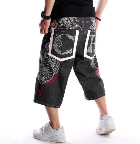 EnllerviiD Men's Baggy Jean Shorts Loose Fit Embroidered Denim Shorts Summer Hip Hop Skateboard Dance Shorts in Kuwait