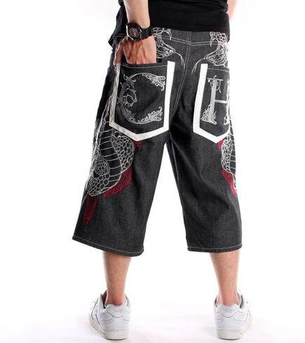 EnllerviiD Men's Baggy Jean Shorts Loose Fit Embroidered Denim Shorts Summer Hip Hop Skateboard Dance Shorts in Kuwait