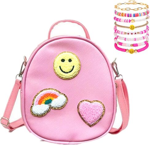 Girls Preppy Patch Crossbody Bag with Rainbow Heart Girls Novelty Bag Small Crossbody Purse Little Girls Small Backpack in Saudi Arabia
