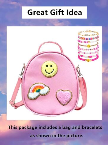 Girls Preppy Patch Crossbody Bag with Rainbow Heart Girls Novelty Bag Small Crossbody Purse Little Girls Small Backpack in Saudi Arabia