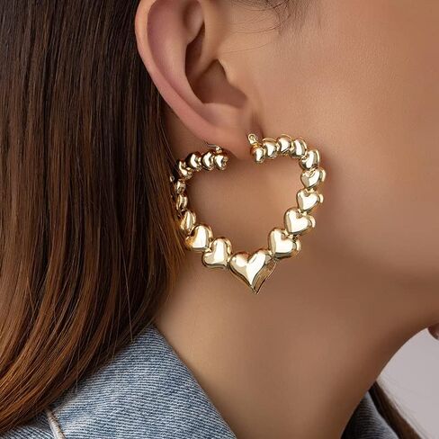 أقراط على شكل قلب مجوف شخصية ذهبية وفضية أقراط على شكل قلب الحب هدية عيد الحب في عيد الأم in Kuwait