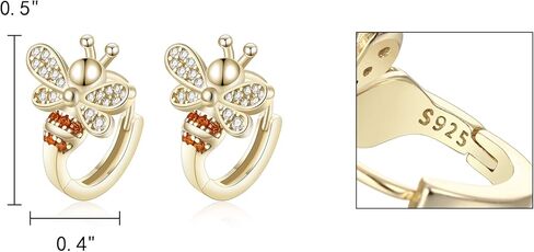 أقراط حلقية صغيرة من الفضة الإسترلينية عيار 925 من EleQueen CZ ذهبية اللون للنساء والفتيات in Kuwait