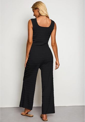 luvamia Knitted 2 Piece Sets for Women Summer Ribbed Tank Top with High Waisted Wide Leg Ankle Crop Pants Sets Vacation in Saudi Arabia