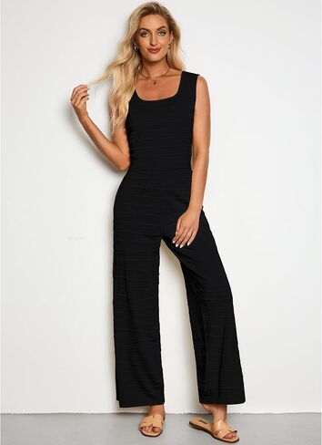luvamia Knitted 2 Piece Sets for Women Summer Ribbed Tank Top with High Waisted Wide Leg Ankle Crop Pants Sets Vacation in Saudi Arabia