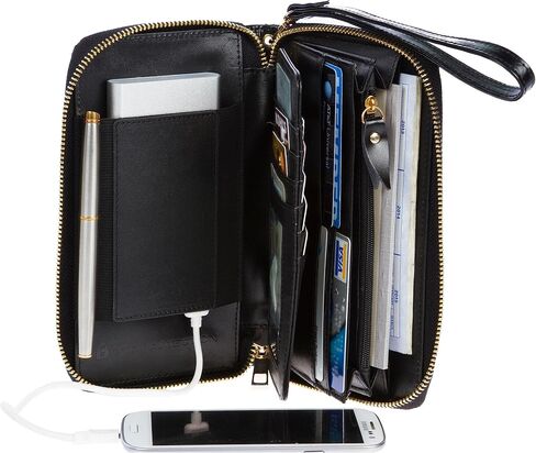 Women's Genuine Leather Wallet Wristlet Strap Clutch with Scan Proof Walls for ID protection -Crocodile Skin Design in Black in Saudi Arabia