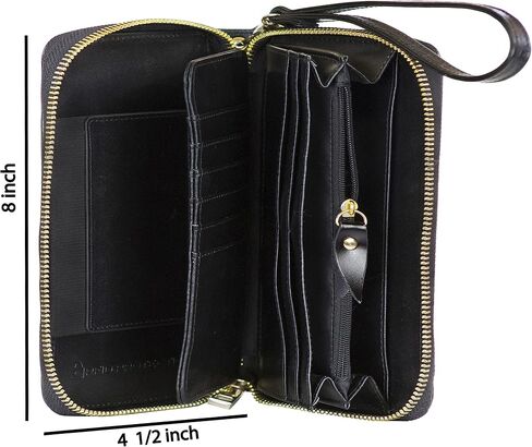 Women's Genuine Leather Wallet Wristlet Strap Clutch with Scan Proof Walls for ID protection -Crocodile Skin Design in Black in Saudi Arabia
