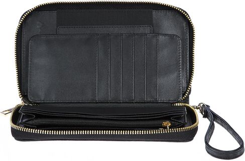 Women's Genuine Leather Wallet Wristlet Strap Clutch with Scan Proof Walls for ID protection -Crocodile Skin Design in Black in Saudi Arabia