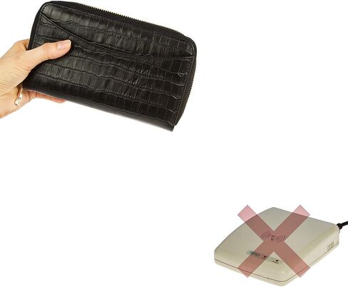 Women's Genuine Leather Wallet Wristlet Strap Clutch with Scan Proof Walls for ID protection -Crocodile Skin Design in Black in Saudi Arabia