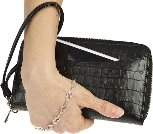 Women's Genuine Leather Wallet Wristlet Strap Clutch with Scan Proof Walls for ID protection -Crocodile Skin Design in Black in Saudi Arabia