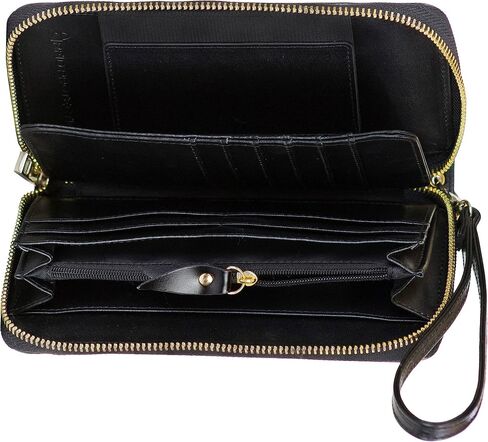 Women's Genuine Leather Wallet Wristlet Strap Clutch with Scan Proof Walls for ID protection -Crocodile Skin Design in Black in Saudi Arabia