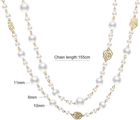 Gold Multi Strand Faux Pearl Necklace for Women Vintage Long White Pearl Necklace Party Costume Jewelry Gifts in Saudi Arabia