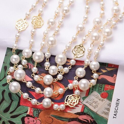 Gold Multi Strand Faux Pearl Necklace for Women Vintage Long White Pearl Necklace Party Costume Jewelry Gifts in Saudi Arabia