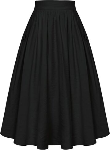 Belle Poque Women's Faux Linen Skirt with Pockets Vintage Swing Skirt Elastic Waist Flared A Line Skirts in Saudi Arabia
