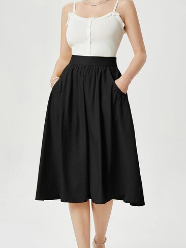 Belle Poque Women's Faux Linen Skirt with Pockets Vintage Swing Skirt Elastic Waist Flared A Line Skirts in Saudi Arabia