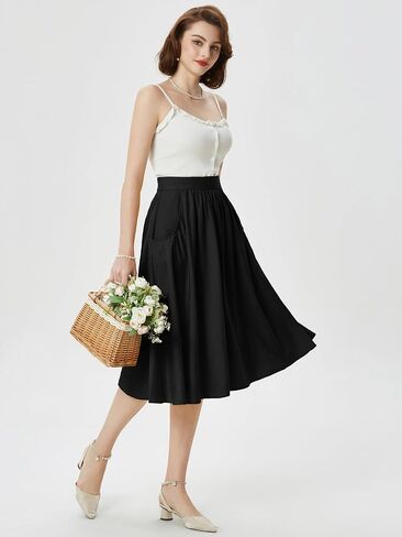Belle Poque Women's Faux Linen Skirt with Pockets Vintage Swing Skirt Elastic Waist Flared A Line Skirts in Saudi Arabia