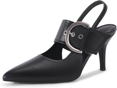 Coutgo Womens Slingback Pumps Closed Pointed Toe High Heels Belt Buckle Strap Dressy Work Shoes in Saudi Arabia