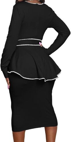 Elegant Peplum Dresses for Women Business Knee Length Church Dresses Split Back Zipper in Kuwait