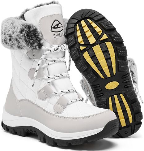 EARLDE Women’s Snow Boot With Waterproof Lace Up Mid-Calf Outdoor Winter Deep Tread Rubber Sole in Saudi Arabia