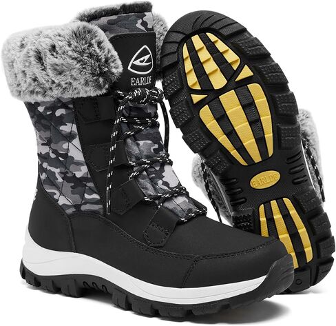 Women's Snow Boots Waterproof Mid-Calf Winter Boots | Non Slip Sole, Lightweight Midsole, Warm Fur Lined, Wind & Sand Proof, Lace Up, for Indoor & Outdoor Walking in Saudi Arabia