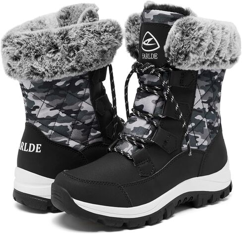 Women's Snow Boots Waterproof Mid-Calf Winter Boots | Non Slip Sole, Lightweight Midsole, Warm Fur Lined, Wind & Sand Proof, Lace Up, for Indoor & Outdoor Walking in Saudi Arabia