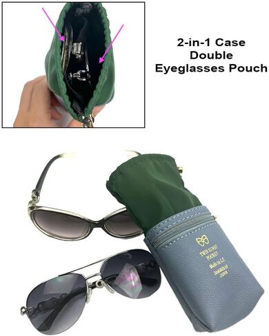 (عبوتان) 2 في 1 حقيبة نظارات مزدوجة كبيرة الحجم تناسب معظم النظارات والنظارات الشمسية للرجال والنساء in Kuwait