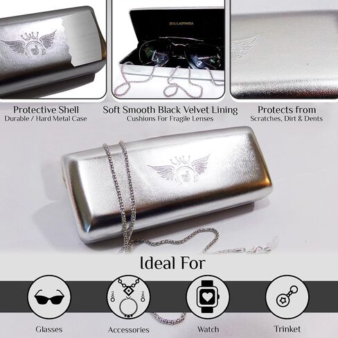 Metal Hard Case for Eyeglasses - Luxury Storage for Women, Men, Unisex & stylish eyeglass chain holder (SILVER) in Saudi Arabia