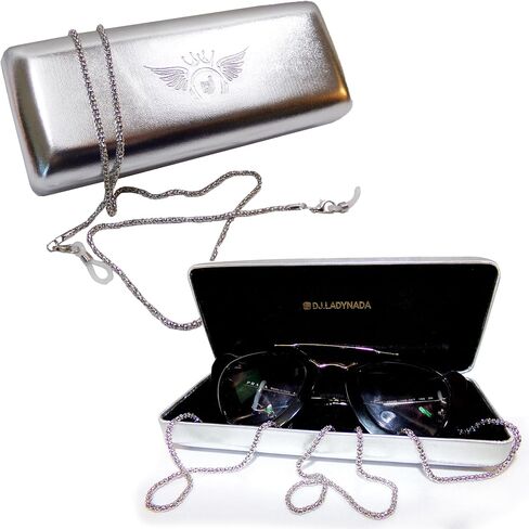 Metal Hard Case for Eyeglasses - Luxury Storage for Women, Men, Unisex & stylish eyeglass chain holder (SILVER) in Saudi Arabia