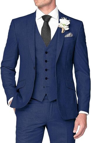 Mens 3 Pieces Summer Linen Suit Beach Wedding Slim Fit Blazer Grooms Suits in Saudi Arabia