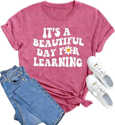 MAIHUN Women Teacher Life Shirt Teacher Gift Short Sleeve Shirts Its a Beautiful Day for Learning T-Shirt in Saudi Arabia
