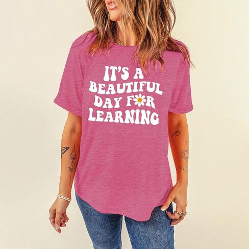 MAIHUN Women Teacher Life Shirt Teacher Gift Short Sleeve Shirts Its a Beautiful Day for Learning T-Shirt in Saudi Arabia