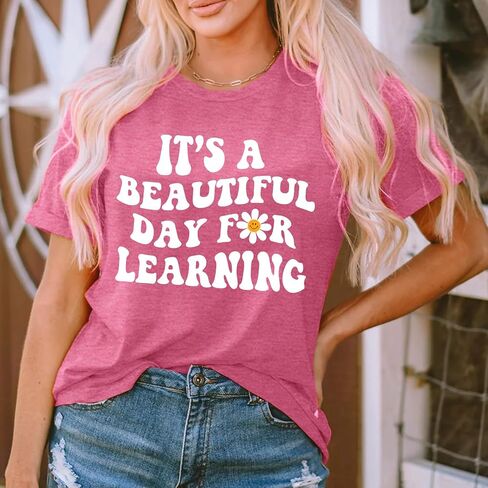 MAIHUN Women Teacher Life Shirt Teacher Gift Short Sleeve Shirts Its a Beautiful Day for Learning T-Shirt in Saudi Arabia
