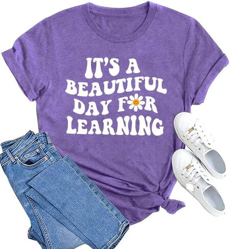 MAIHUN Women Teacher Life Shirt Teacher Gift Short Sleeve Shirts Its a Beautiful Day for Learning T-Shirt in Saudi Arabia