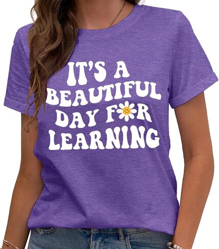 MAIHUN Women Teacher Life Shirt Teacher Gift Short Sleeve Shirts Its a Beautiful Day for Learning T-Shirt in Saudi Arabia