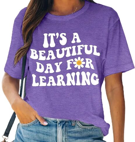 MAIHUN Women Teacher Life Shirt Teacher Gift Short Sleeve Shirts Its a Beautiful Day for Learning T-Shirt in Saudi Arabia