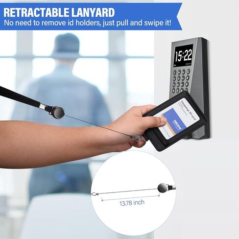 Genuine Leather ID Badge Holder with Retractable Lanyard, Retractable Badge Reel Nylon Lanyard and Vertical ID Card Holder with 1 Card Slot Key Chain for Men Women, Black in Kuwait