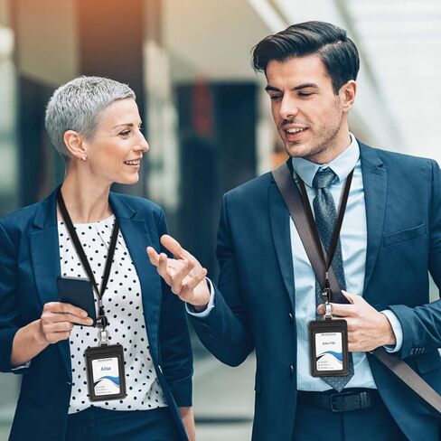 Genuine Leather ID Badge Holder with Retractable Lanyard, Retractable Badge Reel Nylon Lanyard and Vertical ID Card Holder with 1 Card Slot Key Chain for Men Women, Black in Kuwait