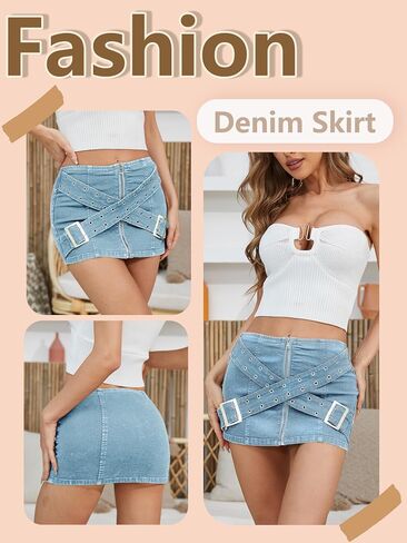 Denim Skirt Women y2k Zipper Mini Jeans Skirt Cargo Skirt with Cross Belt Design Low Waist in Saudi Arabia