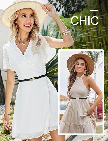 Adjustable Leather Belts For Women For Jeans Dresses Trendy Skinny Belts Fashion Waist Belt With Turn-Lock Buckle in Saudi Arabia