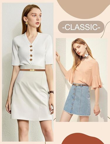 Adjustable Leather Belts For Women For Jeans Dresses Trendy Skinny Belts Fashion Waist Belt With Turn-Lock Buckle in Saudi Arabia